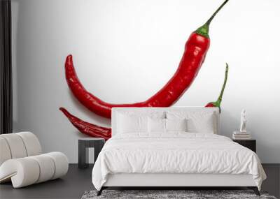 Two pods of red hot chili peppers on a white background Wall mural