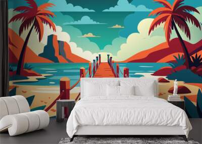 Wooden pathway to the Summer beach background Wall mural