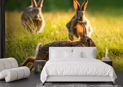 cottontail rabbit running, AI generated Wall mural