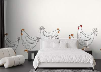 Seamless pattern of hand drawn cute cartoon chicken Wall mural