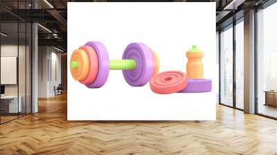 Dumbbell with 3D Bottle of water. 3D render Wall mural