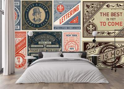 Set of 8 Vintage Labels Templates. Vector layered Wall mural