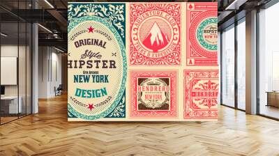 Set of 8 vintage labels. Vector layered Wall mural