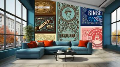 Set of 9 Liquor labels with design elements Wall mural