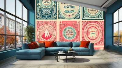 Set of 9 vintage labels Wall mural