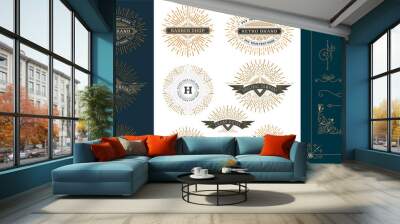 Set of design labels, banners and floral ornaments Wall mural