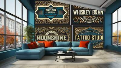 Set of vintage Logos organized by layers Wall mural