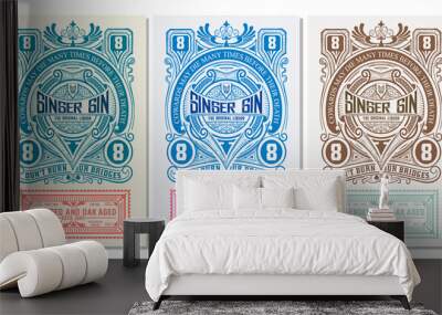 Vintage label with gin liquor design Wall mural