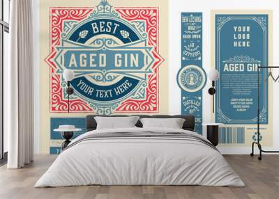 Vintage label with gin liquor design Wall mural