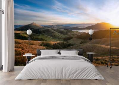 Sunrise over Hoopers Inlet, Otago Peninsula, Dunedin, Otago, New Zealand Wall mural