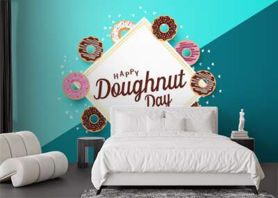 Doughnut day card or background. vector illustration. Wall mural