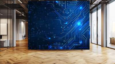 a blue circuit board with many dots and lines Wall mural