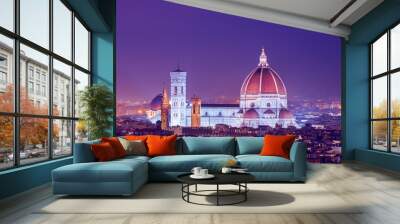 cathedral saint mary of the flower at night, basilica di santa maria del fiore in tuscany florence,  Wall mural