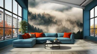 Misty mountain landscape Wall mural