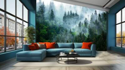 Misty mountain landscape Wall mural