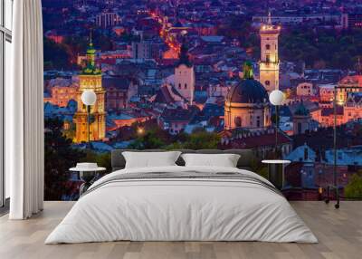 Night Lviv view Wall mural