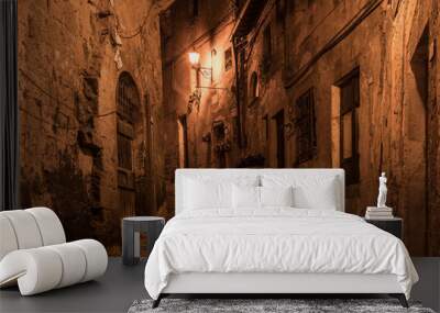 Street of ancient medieval tuff city Sorano at night  - travel european background Wall mural