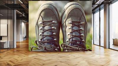 Trekking boots in the mountains Wall mural