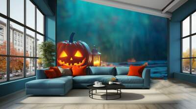 Halloween pumpkin poster design, banner, background, wallpaper Wall mural