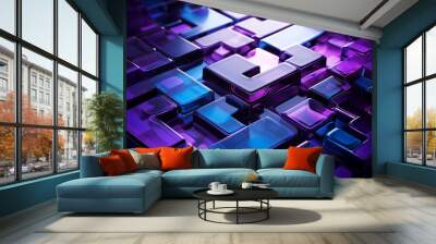 An abstract puzzle background featuring digital technology. Purple banner concept, abstract tech, innovation, and future data. Wall mural