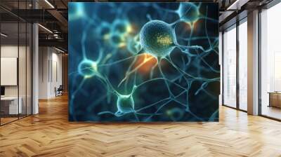 Neurons involved in addiction.
Abstract cell health science neuron cell illustration. Generative AI. Wall mural