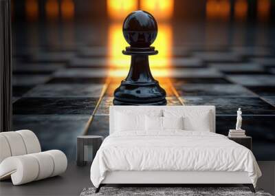 a lone black Pawn on a chessboard Wall mural