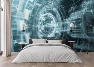 Abstract futuristic digital technology concept with glowing lines and circles. Wall mural