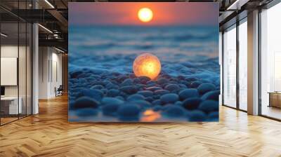 Sunset Over the Ocean with a Glowing Moon Wall mural