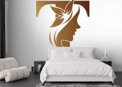 Vector letter t logo design for beauty with creative style Wall mural