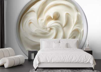 Cream in a white bowl top view isolated on transparent background Wall mural