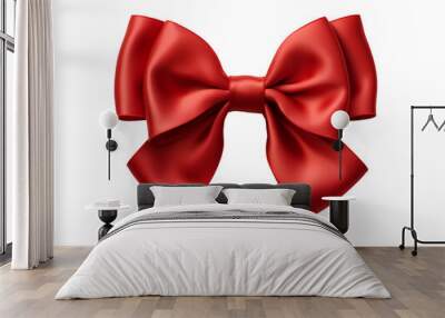 Decorative red bow isolated on transparent background Wall mural