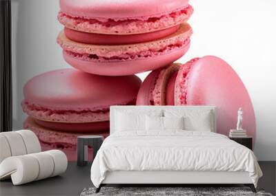 French pink macarons isolated on transparent background Wall mural