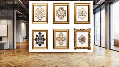 golden frame with floral ornament isolated on transparent background Wall mural