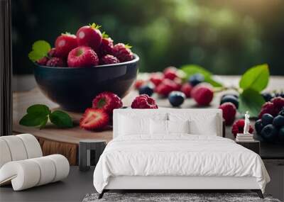 Burst of Flavor with Various Fresh Berries and Flowers Wall mural