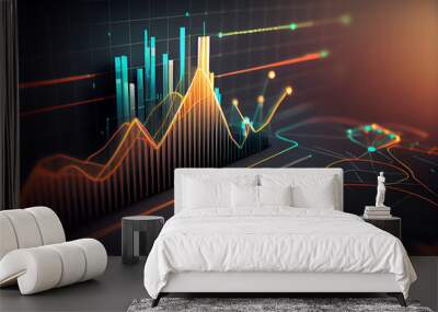 Business graph or chart stock market or forex trading graph in graphic concept suitable for financial investment or Economic trends business. Generative AI Wall mural