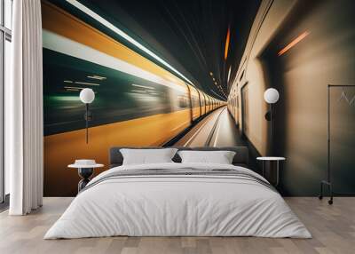 Fast moving train blur in tunnel. Created with Generative AI technology Wall mural