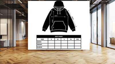 Hoodie Size Chart, jumper, jacket flat sketch, fashion clothing vector illustration Wall mural