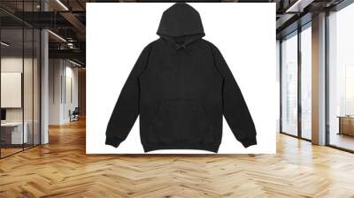 Template blank flat Black hoodie. Hoodie sweatshirt with long sleeve flatlay mockup for design and print. Hoody front and back top view isolated on white background Wall mural