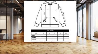 Zip up hoodie sweatshirt Size Chart. technical drawing fashion flat sketch vector illustration Wall mural