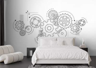 Abstract gear wheel mechanism background. Machine technology. Vector illustration Wall mural