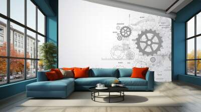 Abstract gear wheel mechanism background. Machine technology. Vector illustration Wall mural