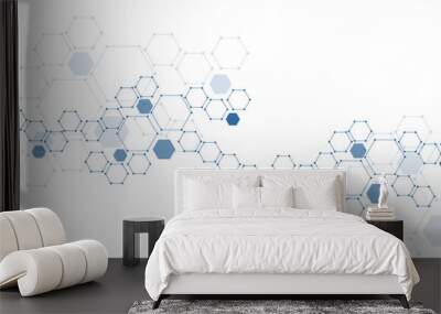 Abstract hexagonal molecular structures in technology background and science style. Medical design. Vector illustration Wall mural