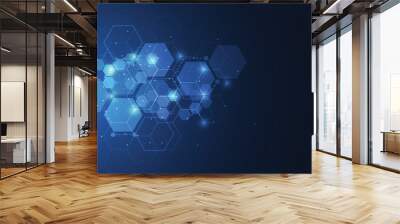 Abstract technology blue hexagons pattern background for Network connection concept with mesh dots and lines innovation. Vector illustration Wall mural