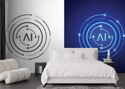 Artificial intelligence circuit line style. Machine learning design. Smart network digital technology. AI. Vector illustration Wall mural