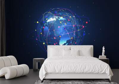 Global network connection. World map point and line composition concept of global business. Vector Illustration Wall mural