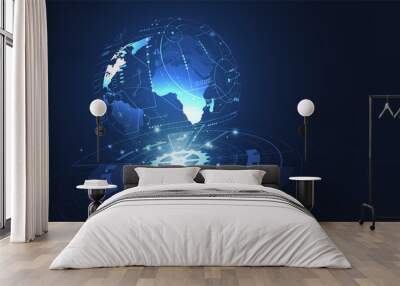 Global network connection. World map point and line composition concept of global business. Vector Illustration Wall mural