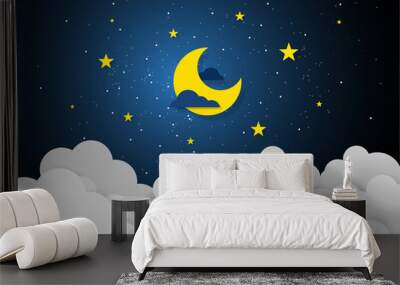 Paper art style of moon and stars in midnight concept. Business flat design vector illustration Wall mural