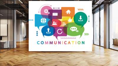 Vector illustration of a communication concept. The word communication with colorful dialog speech bubbles Wall mural