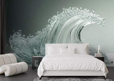 Detailed glass wave sculpture with intricate textures and transparent appearance, 3D art Wall mural