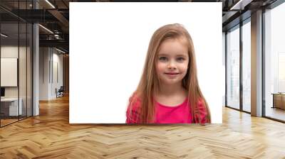 Close up studio shot of attractive  blonde little girl with long hair, isolated Wall mural